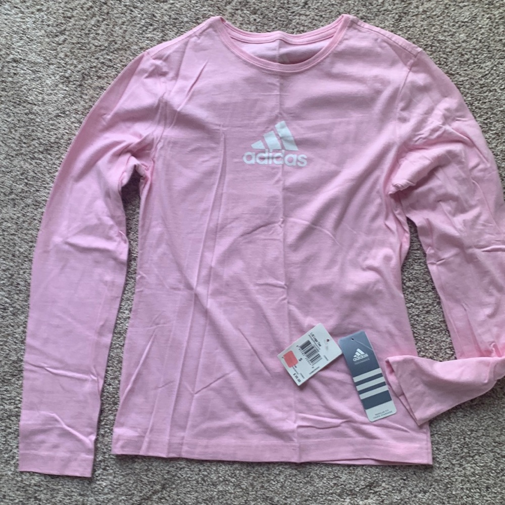 New Adidas Pink White Long Sleeve Performance Shirt Size Small